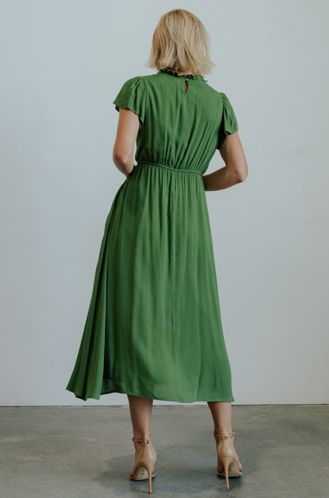 Prestyn Green Midi Dress with Lace Detail & Pockets