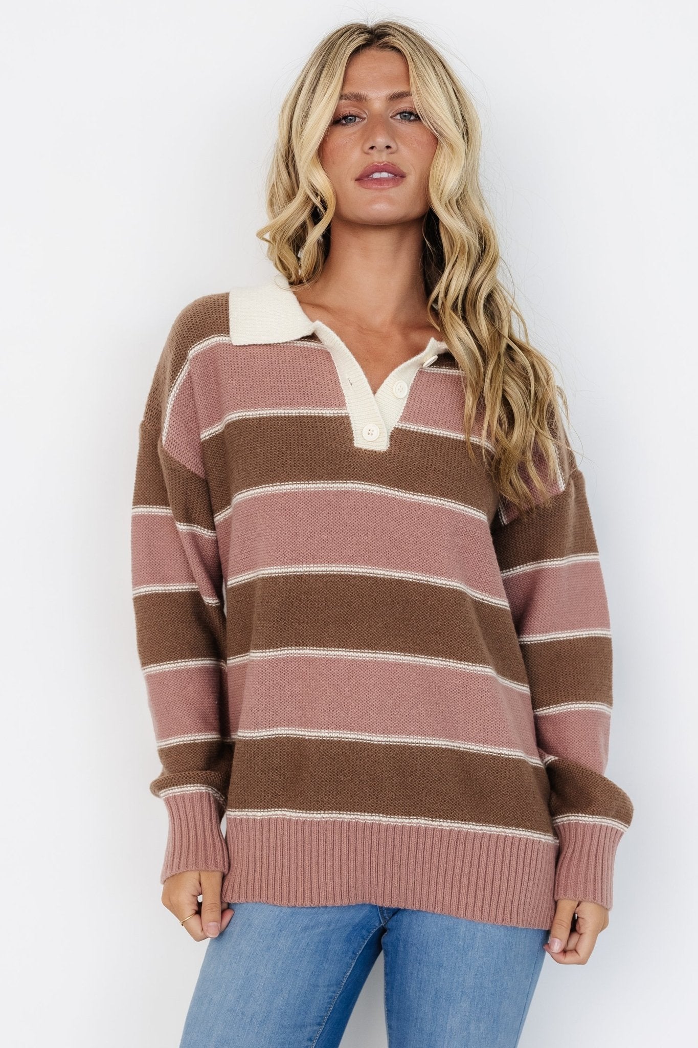 Priya Striped Oversized Sweater - Mauve & Mocha Knit Top