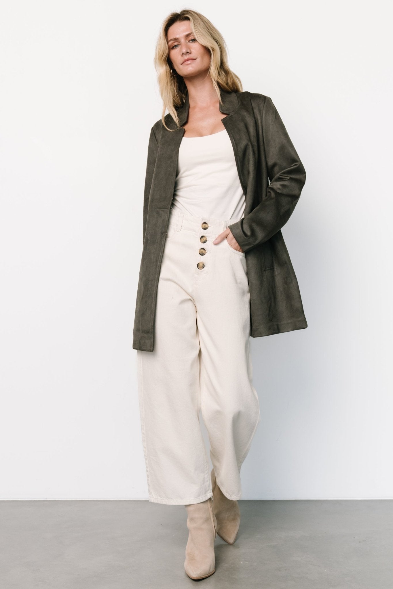Queenie Charcoal Faux Suede Jacket for Women | Stretchy & Lined