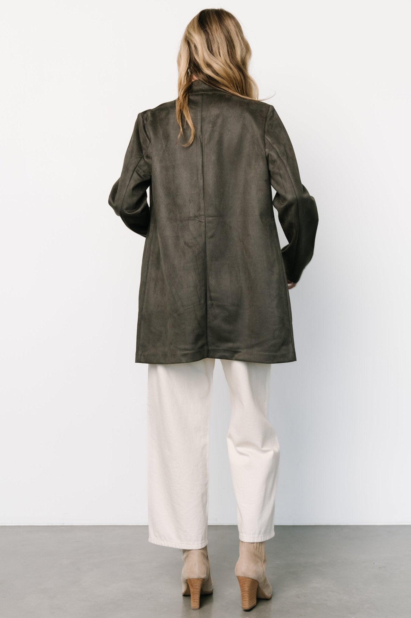 Queenie Charcoal Faux Suede Jacket for Women | Stretchy & Lined