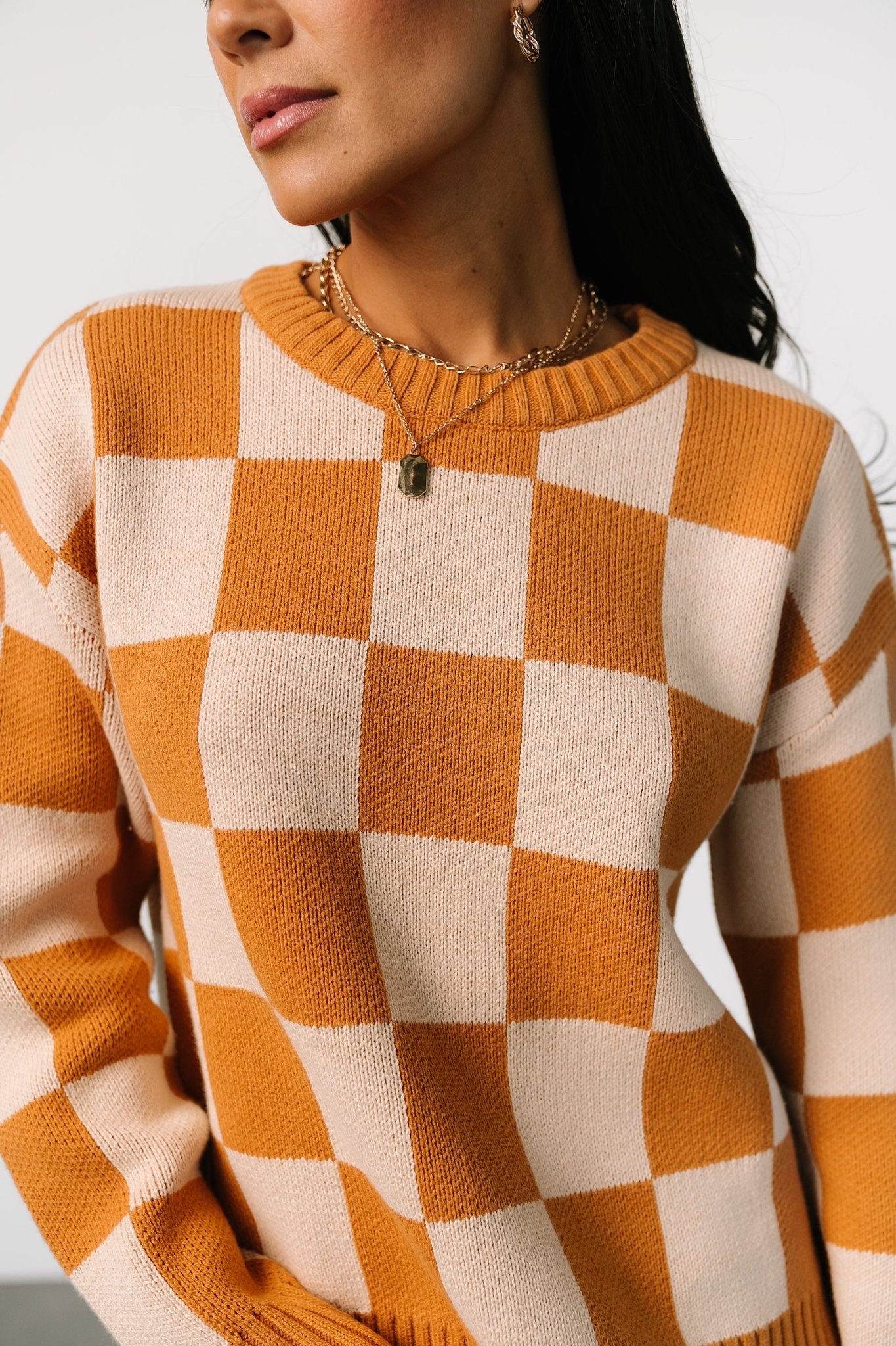 Pumpkin Spice Checkered Sweater | Baltic Born Cozy Cotton Blend
