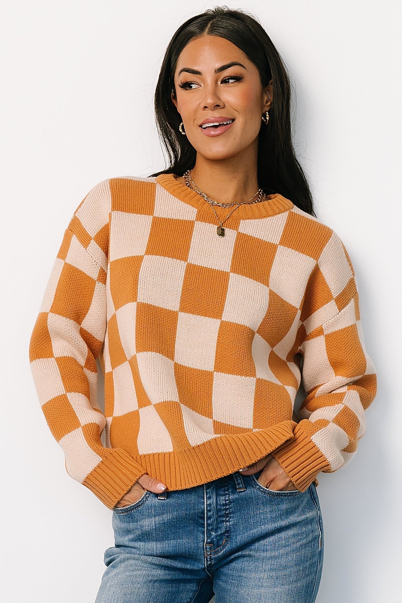 Pumpkin Spice Checkered Sweater | Baltic Born Cozy Cotton Blend