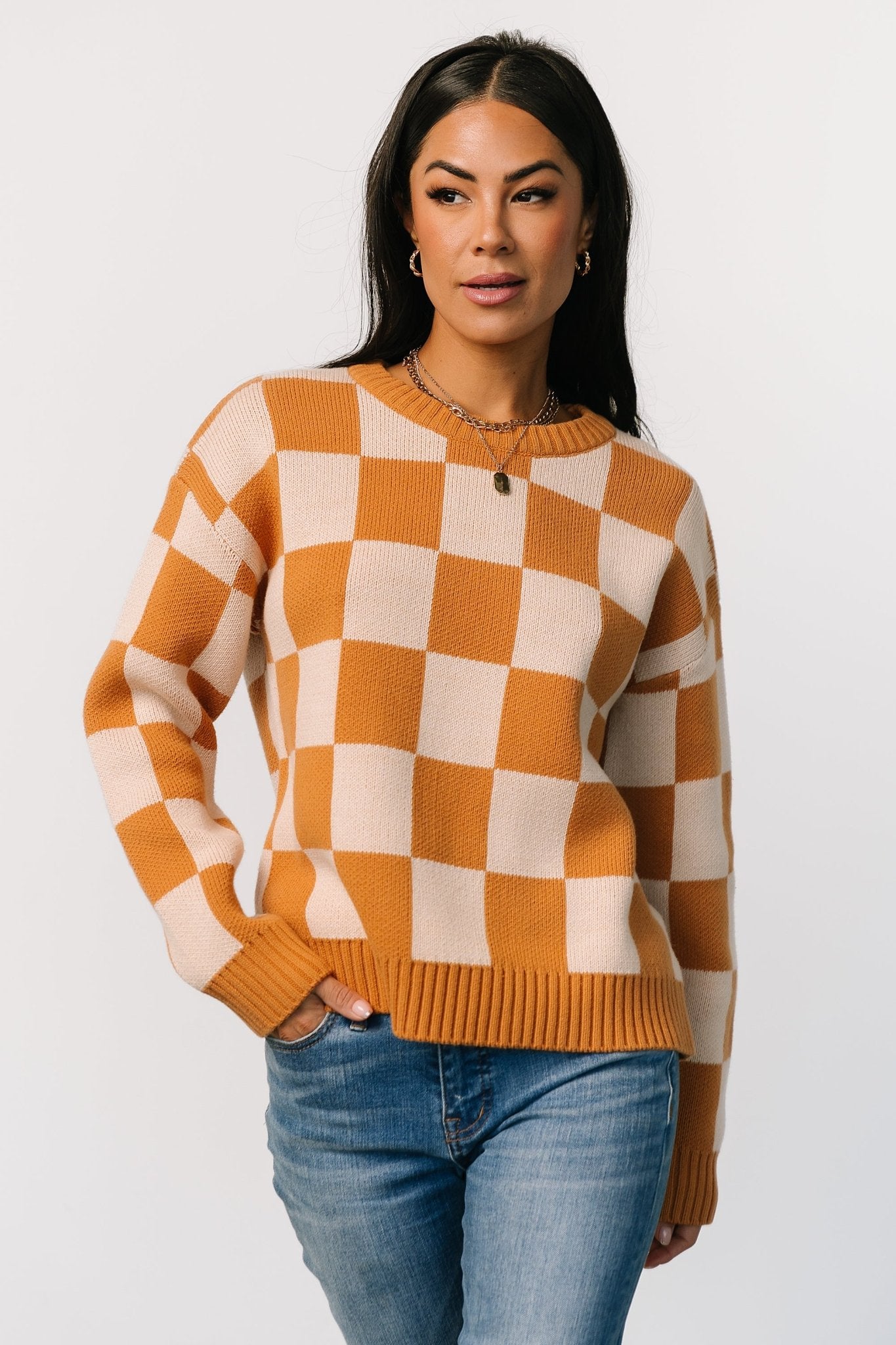 Pumpkin Spice Checkered Sweater | Baltic Born Cozy Cotton Blend