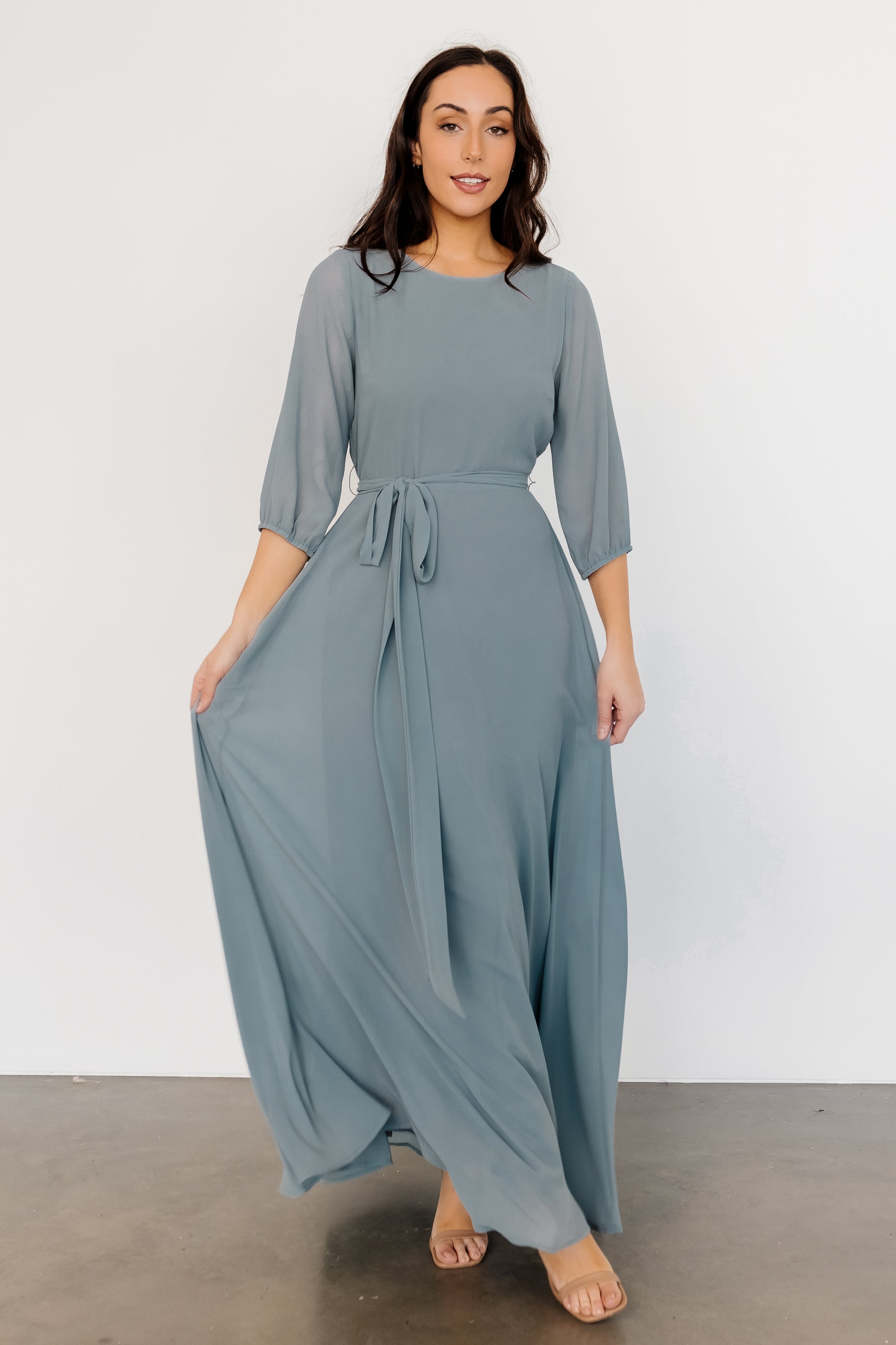 Baltic Born Rebecca Dusty Blue Maxi Dress with Removable Belt