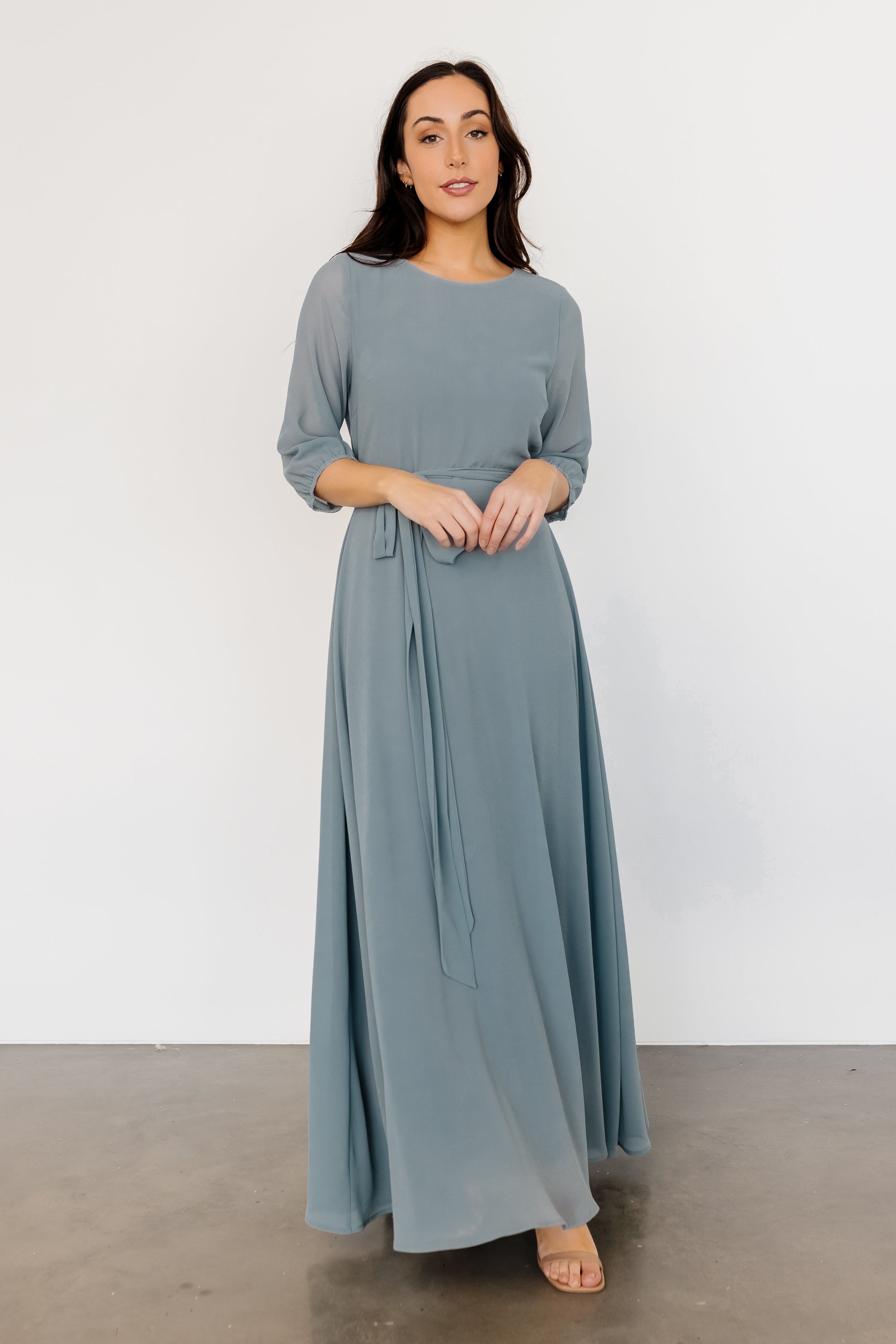 Baltic Born Rebecca Dusty Blue Maxi Dress with Removable Belt