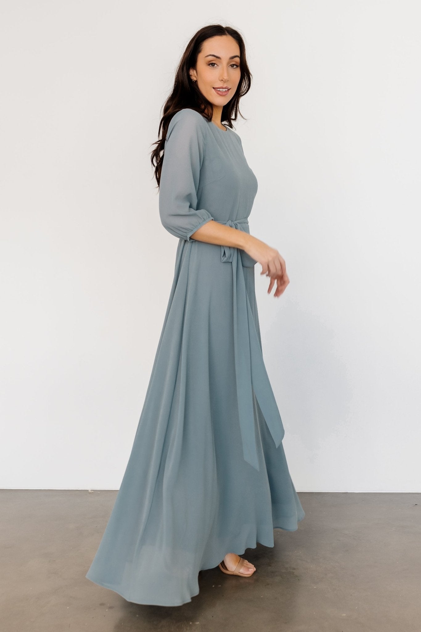 Baltic Born Rebecca Dusty Blue Maxi Dress with Removable Belt
