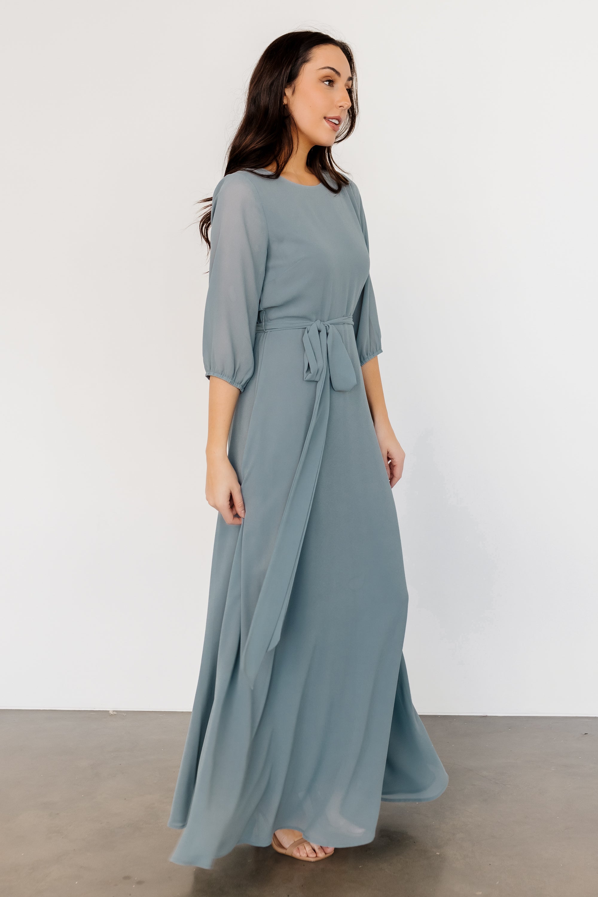 Baltic Born Rebecca Dusty Blue Maxi Dress with Removable Belt