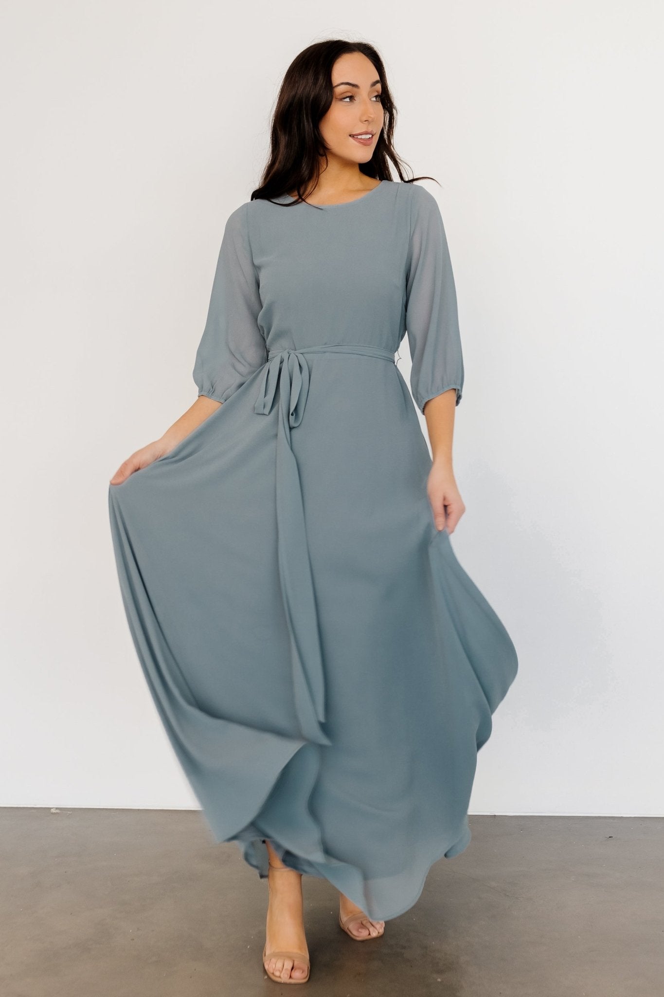 Baltic Born Rebecca Dusty Blue Maxi Dress with Removable Belt