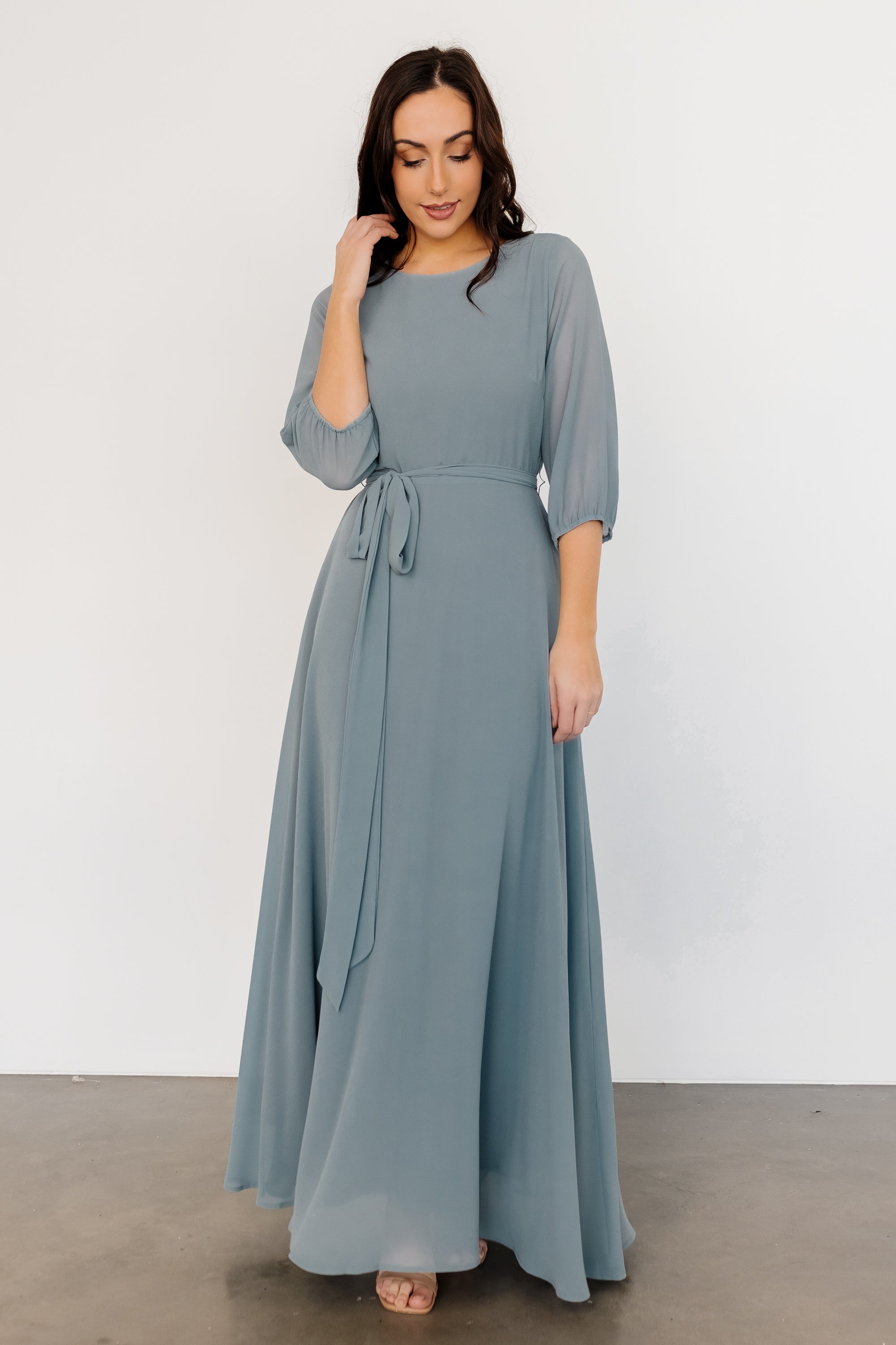 Baltic Born Rebecca Dusty Blue Maxi Dress with Removable Belt