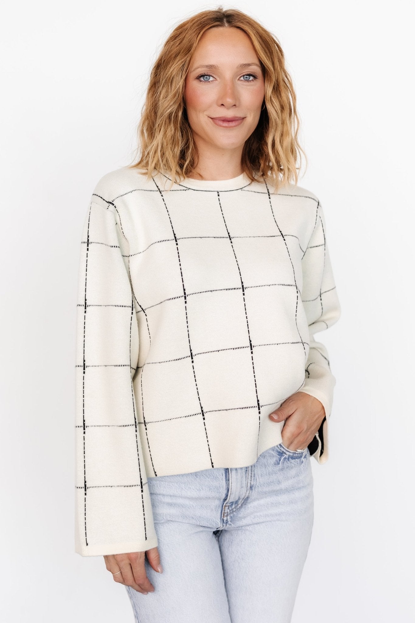 Remington Ivory & Black Windowpane Sweater - Relaxed Fit