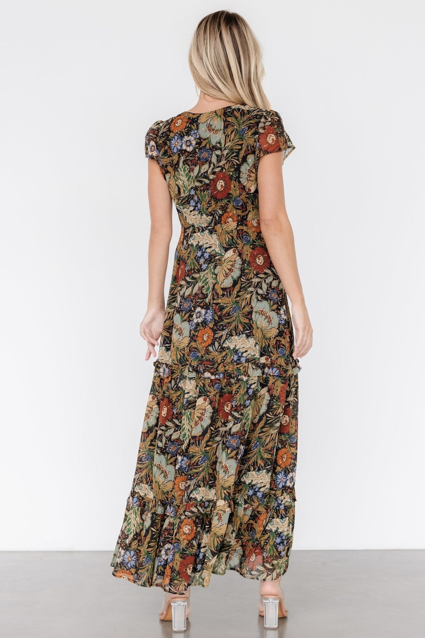 Riverwood Floral V-Neck Maxi Dress with Slit & Ruffle Skirt