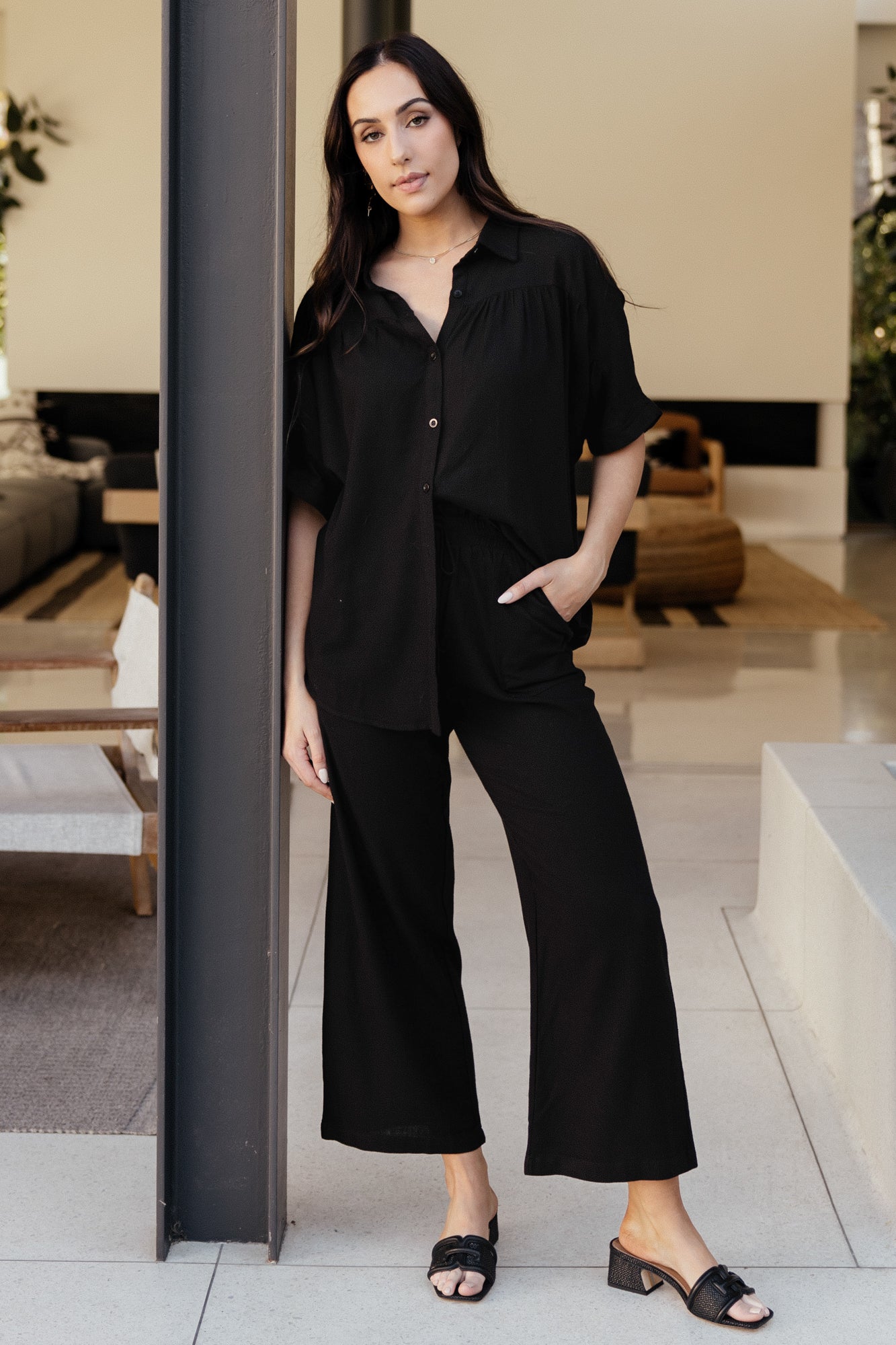 Black Linen Wide Leg Pants with Pockets - Baltic Born Romy Pants