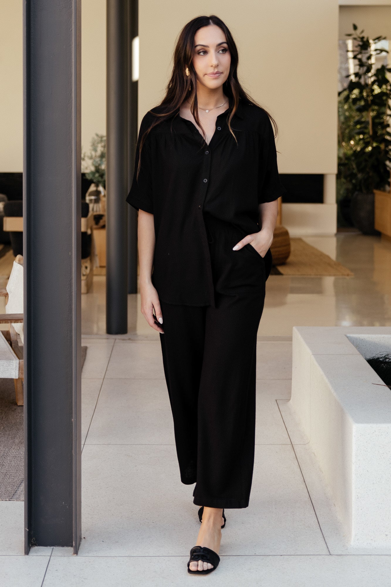Black Linen Wide Leg Pants with Pockets - Baltic Born Romy Pants