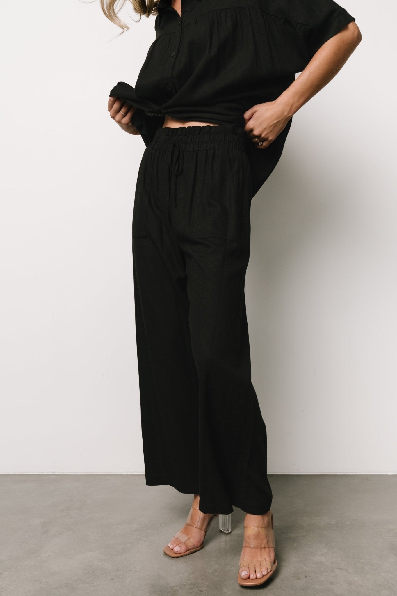 Black Linen Wide Leg Pants with Pockets - Baltic Born Romy Pants