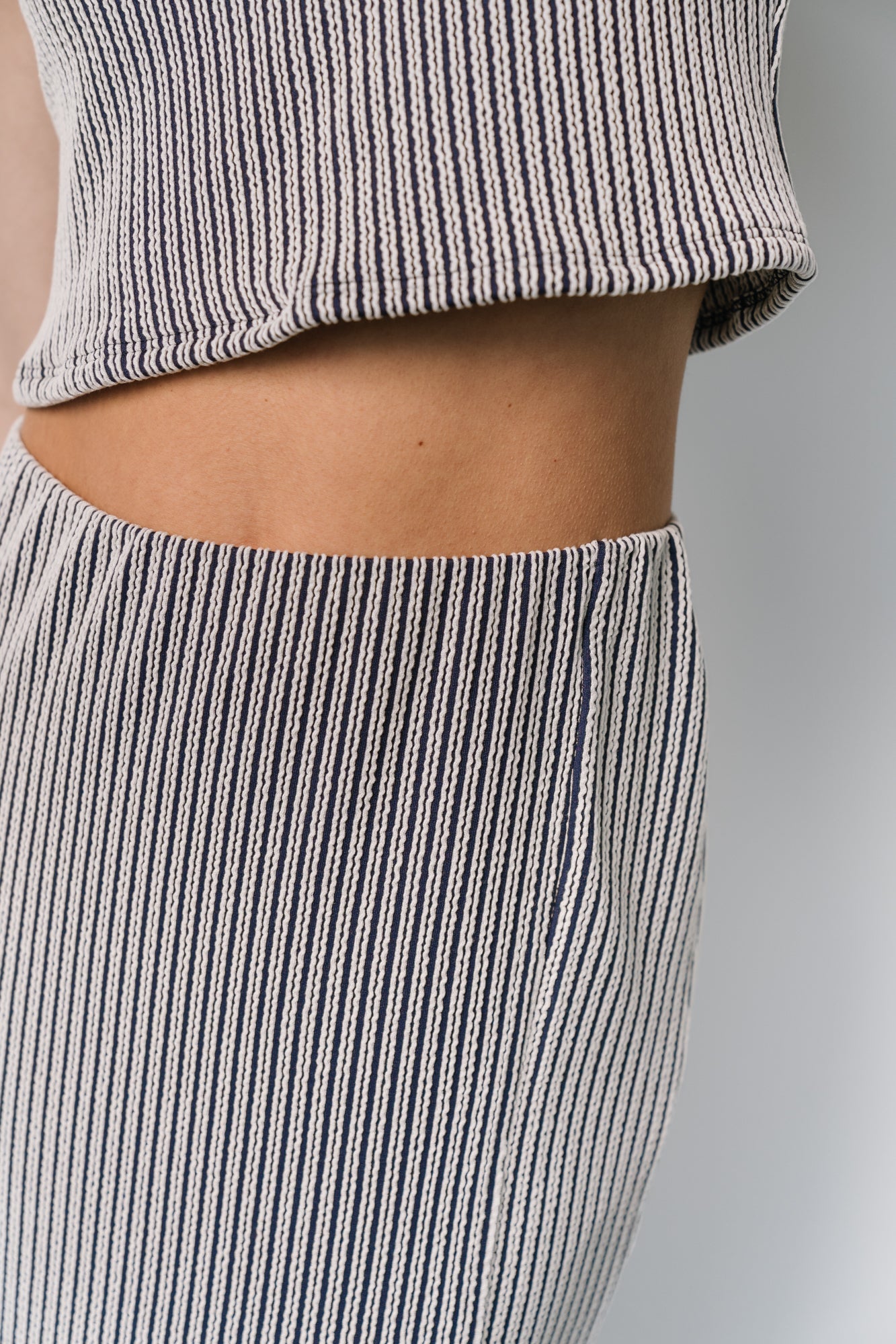 Blue Stripe Sabrina Cropped Tank Top & Midi Skirt Set - Rayon Blend