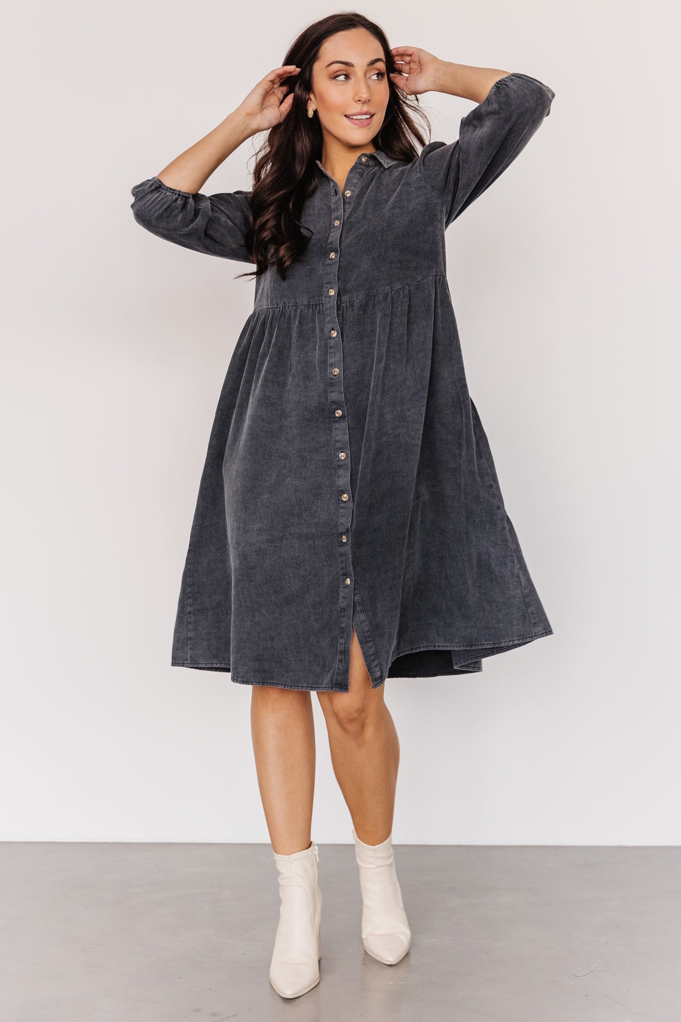 Baltic Born Cotton Babydoll Dress with Pockets | Washed Black