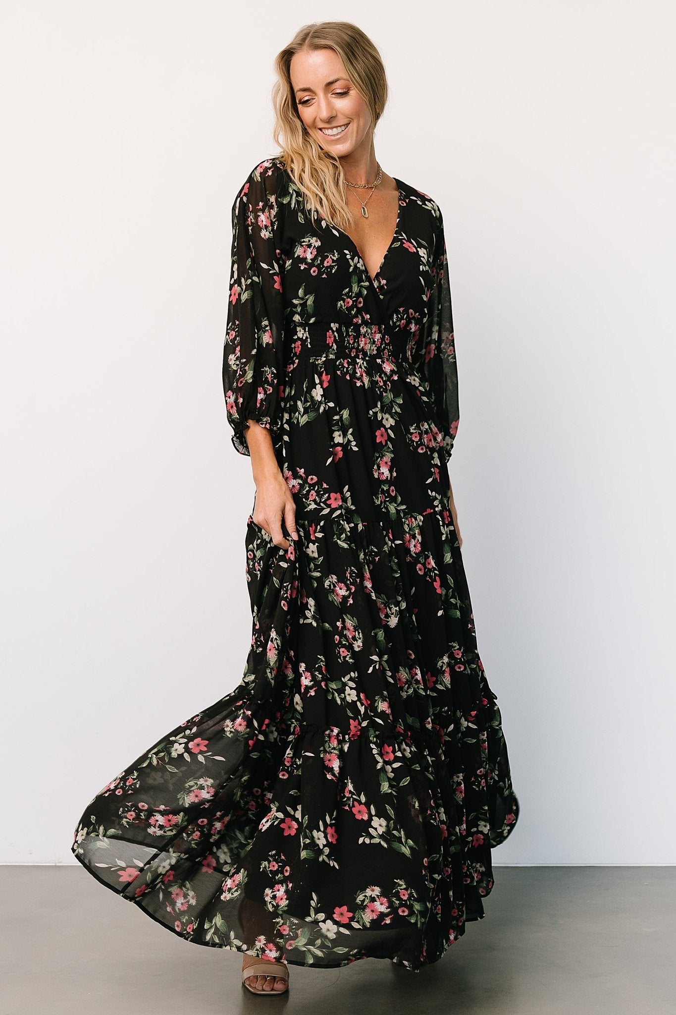 Baltic Born Floral Tiered Maxi Dress with Smocked Waist
