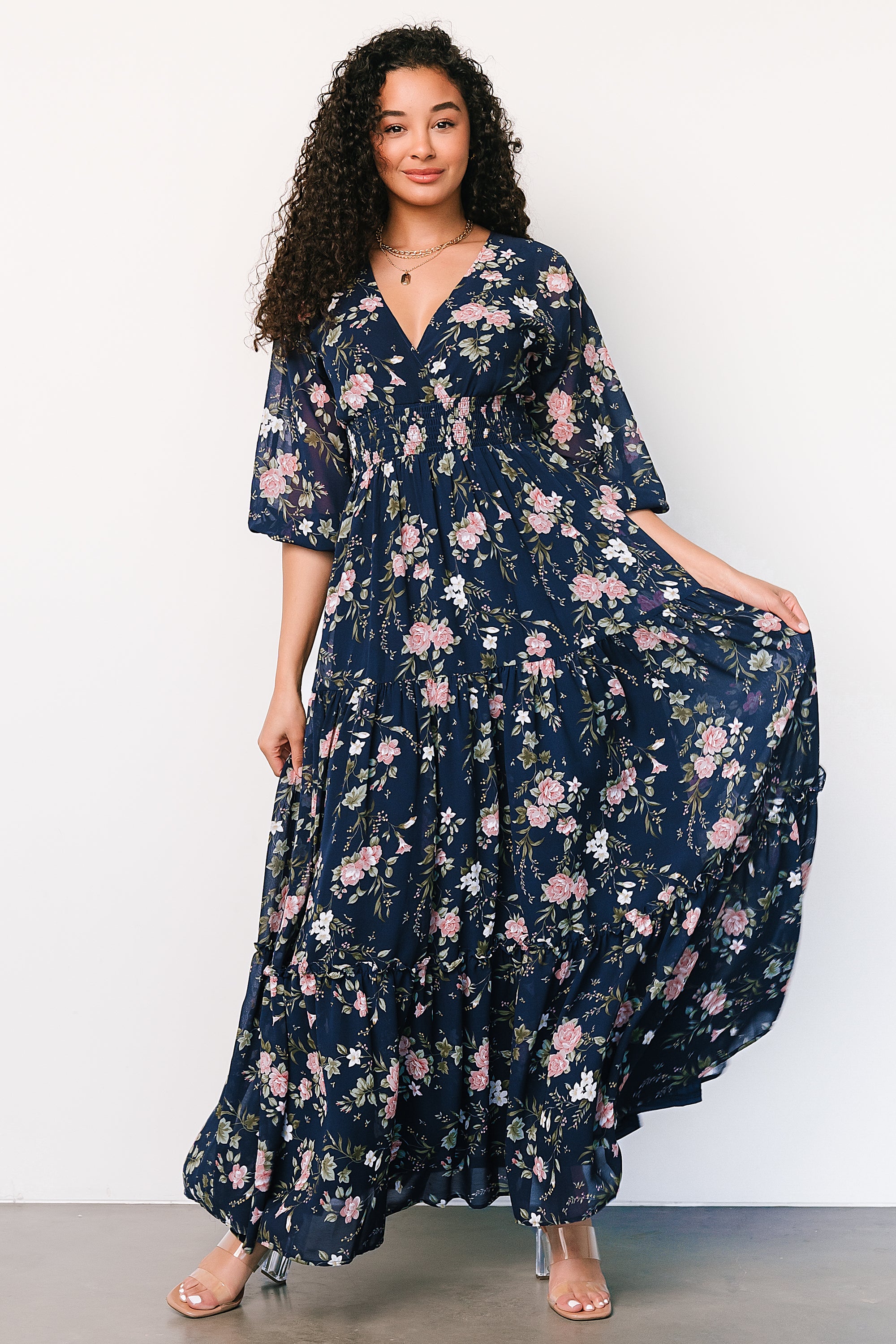 Baltic Born Floral Tiered Maxi Dress with Smocked Waist