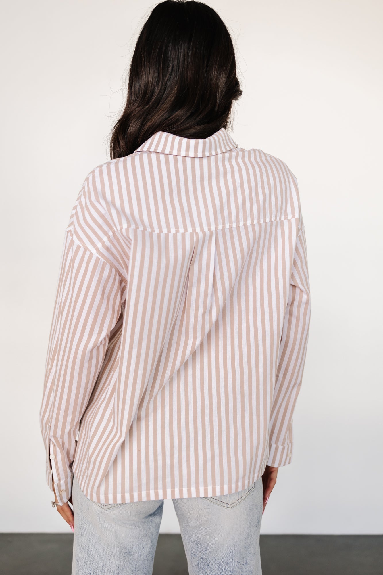 Beige Striped Cotton Button-Up Shirt for Women | Nursing Friendly