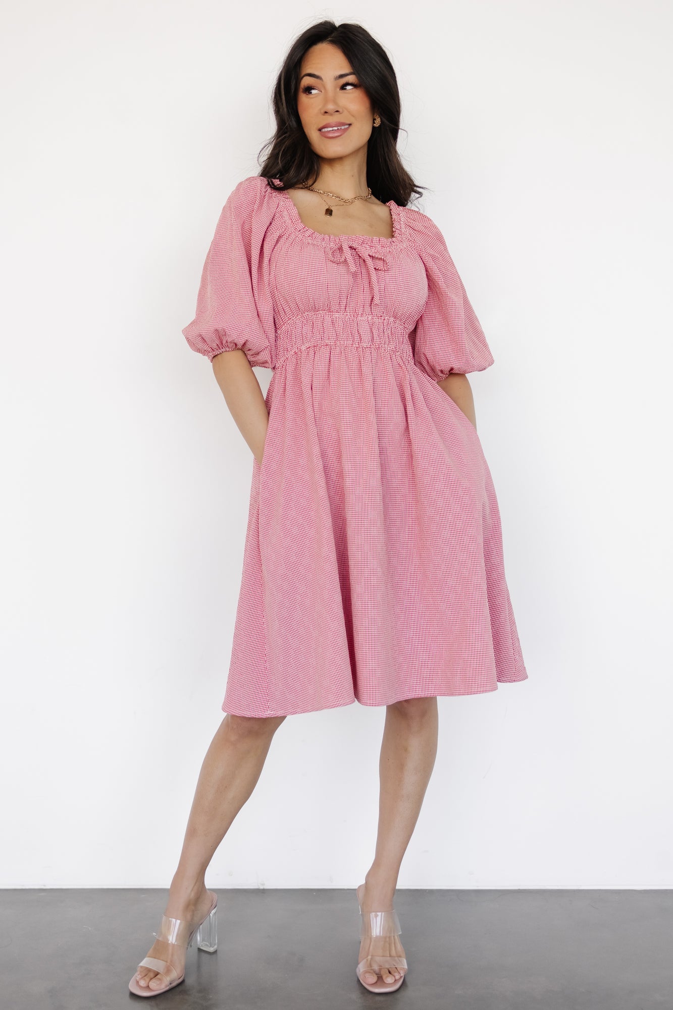 Red Gingham Shawna Short Dress with Pockets | Baltic Born