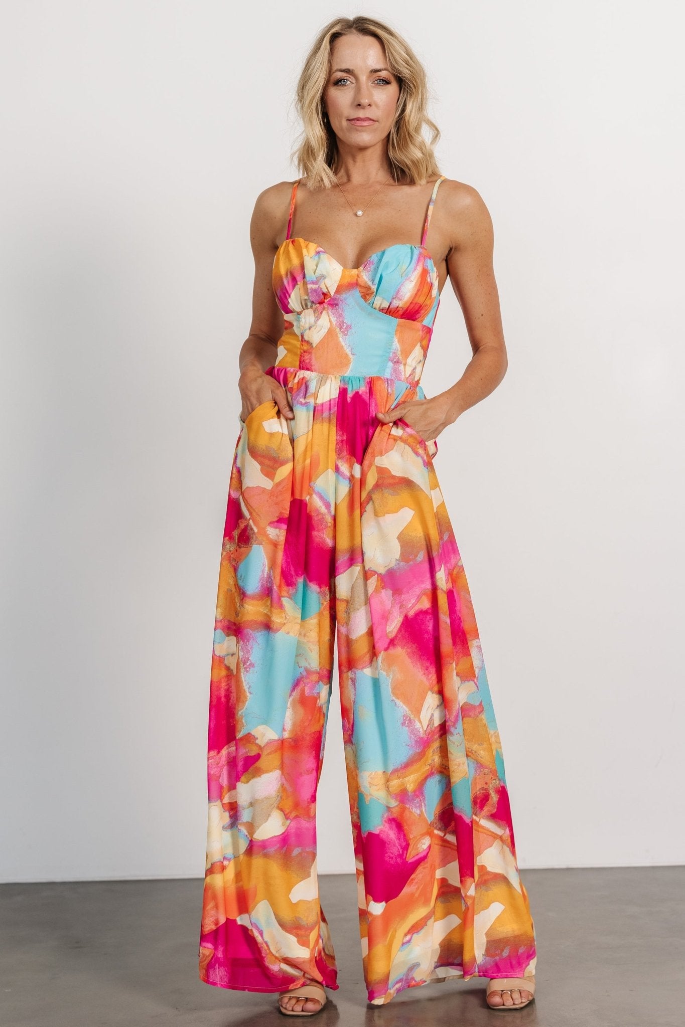 Women's Floral Print Chiffon Jumpsuit with Sweetheart Neckline