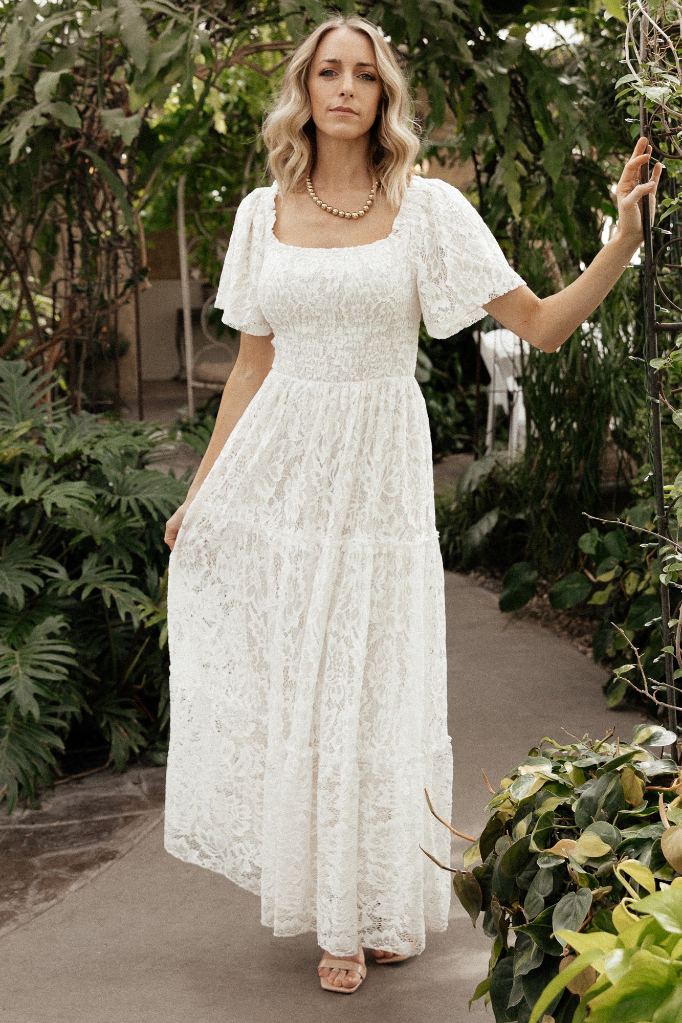 Baltic Born Aspen Smocked Lace Maxi Dress in Off White
