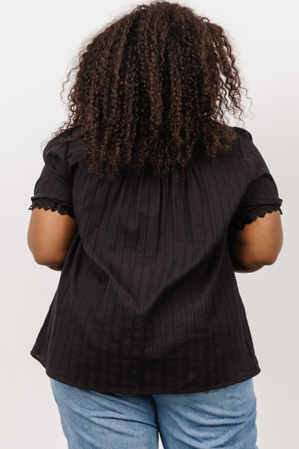 Black Cotton Button-Up Top with Lace Detail – Sloane Feminine Blouse