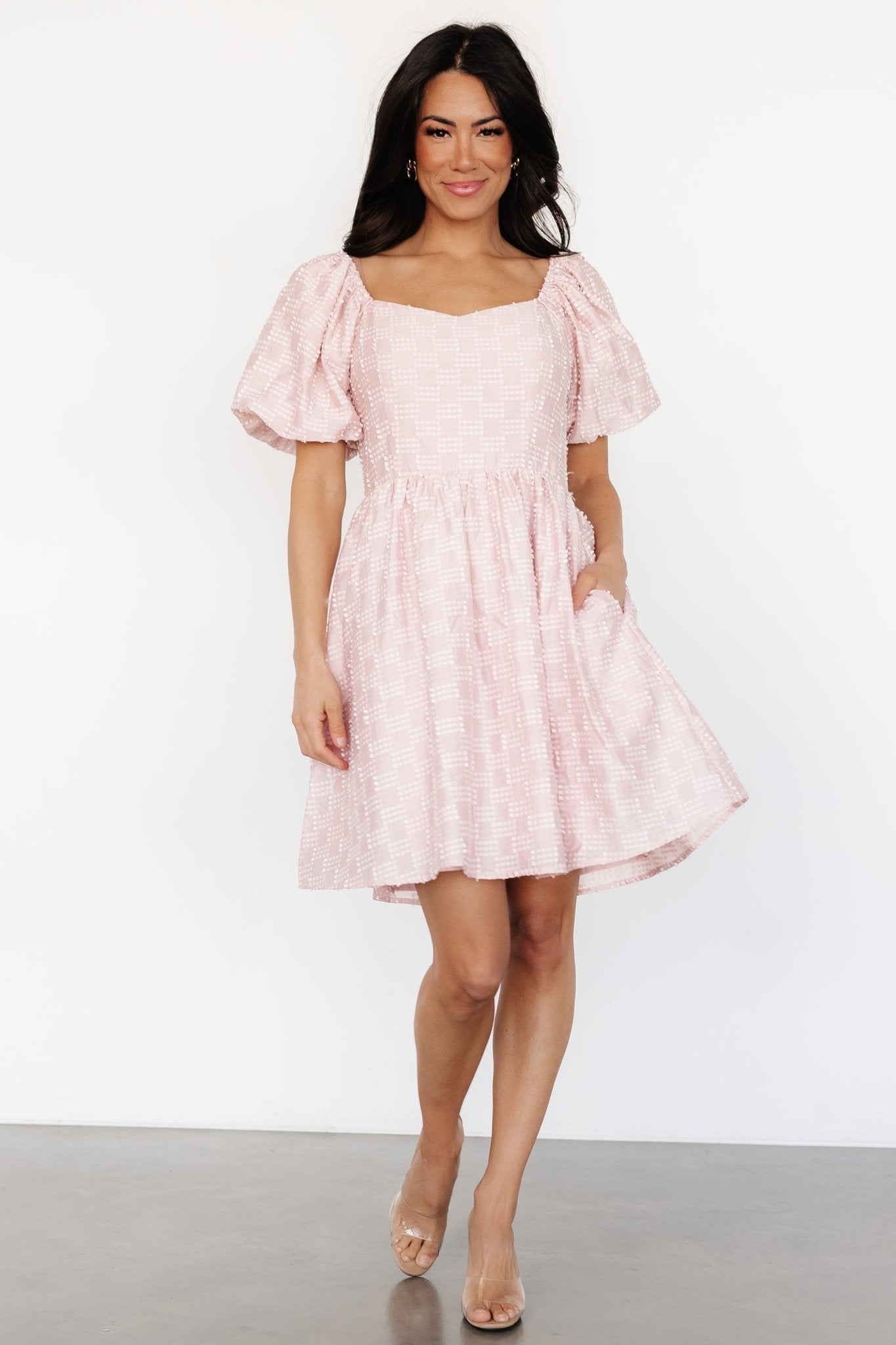 Blush Pink Babydoll Dress with Pockets & V-Neckline | Baltic Born