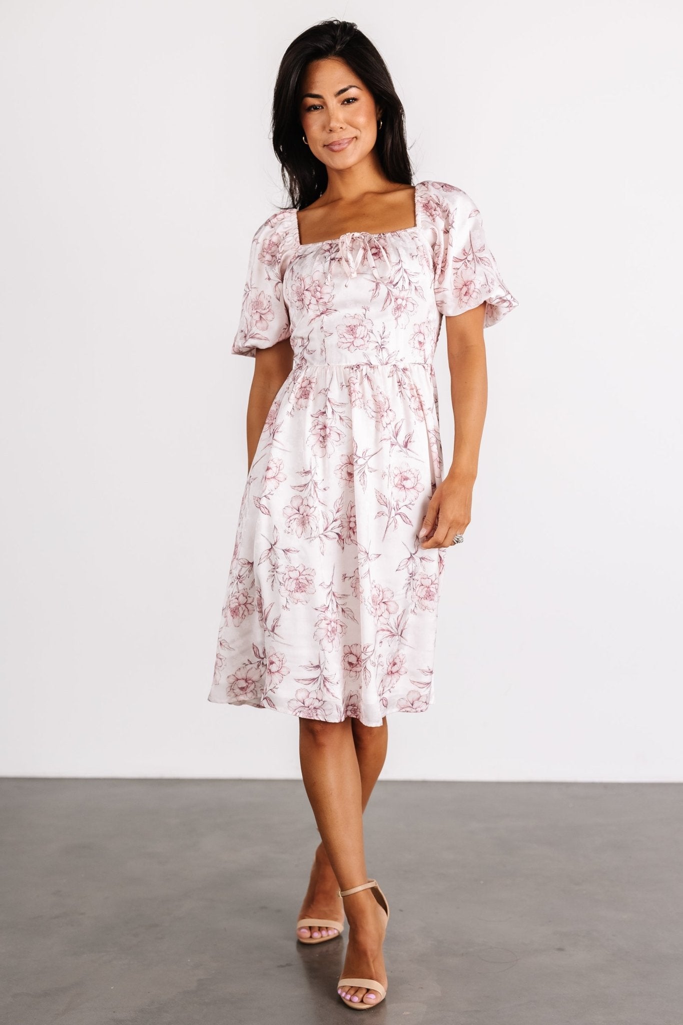 Blush Floral Sonnet Short Dress with Puff Sleeves