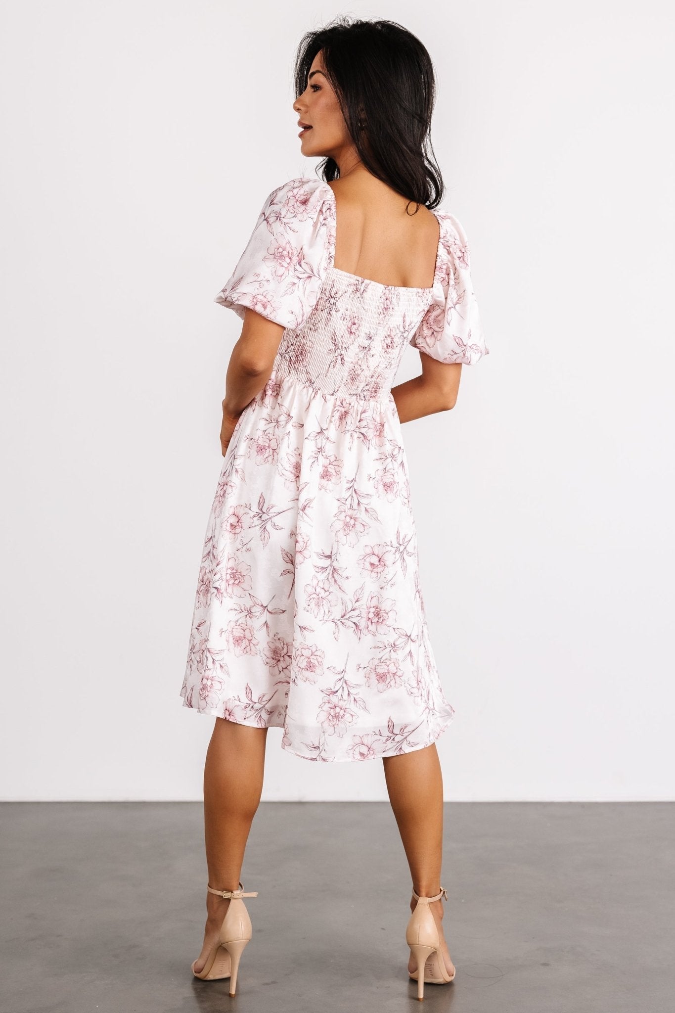 Blush Floral Sonnet Short Dress with Puff Sleeves