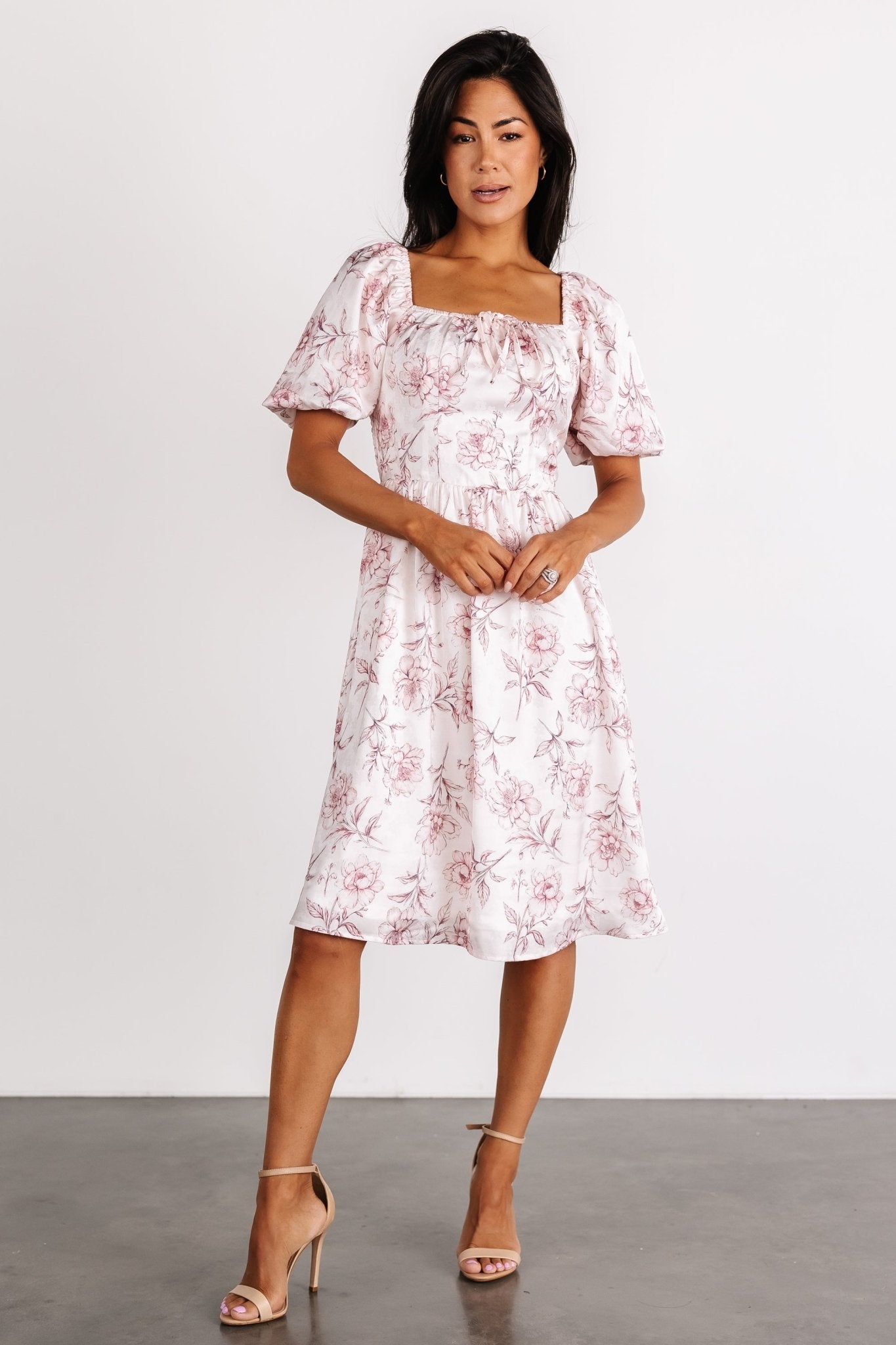 Blush Floral Sonnet Short Dress with Puff Sleeves