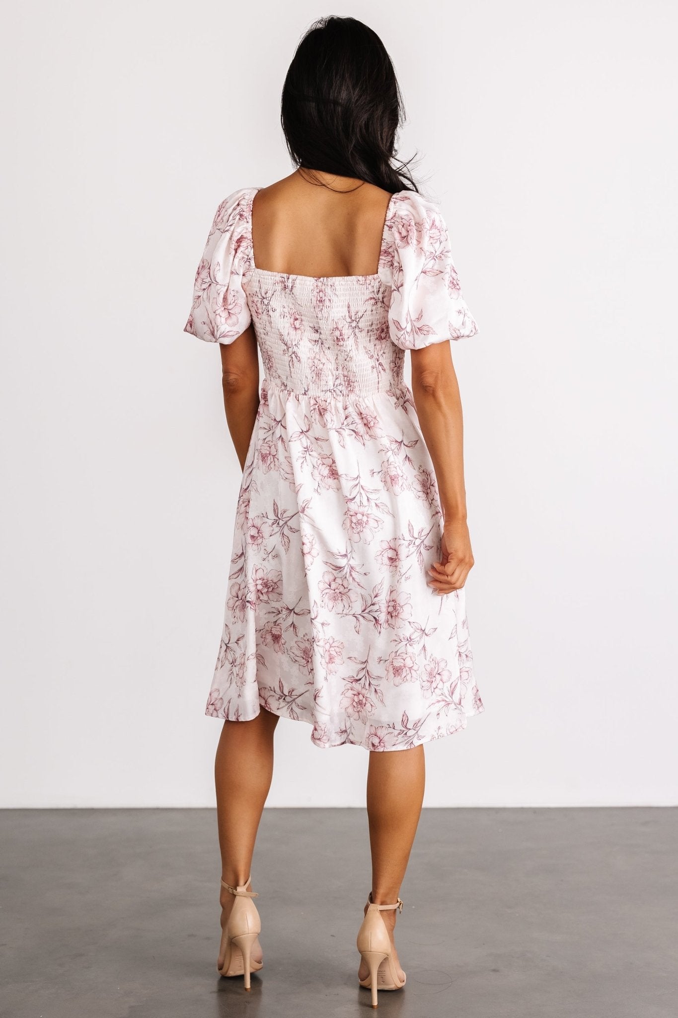 Blush Floral Sonnet Short Dress with Puff Sleeves