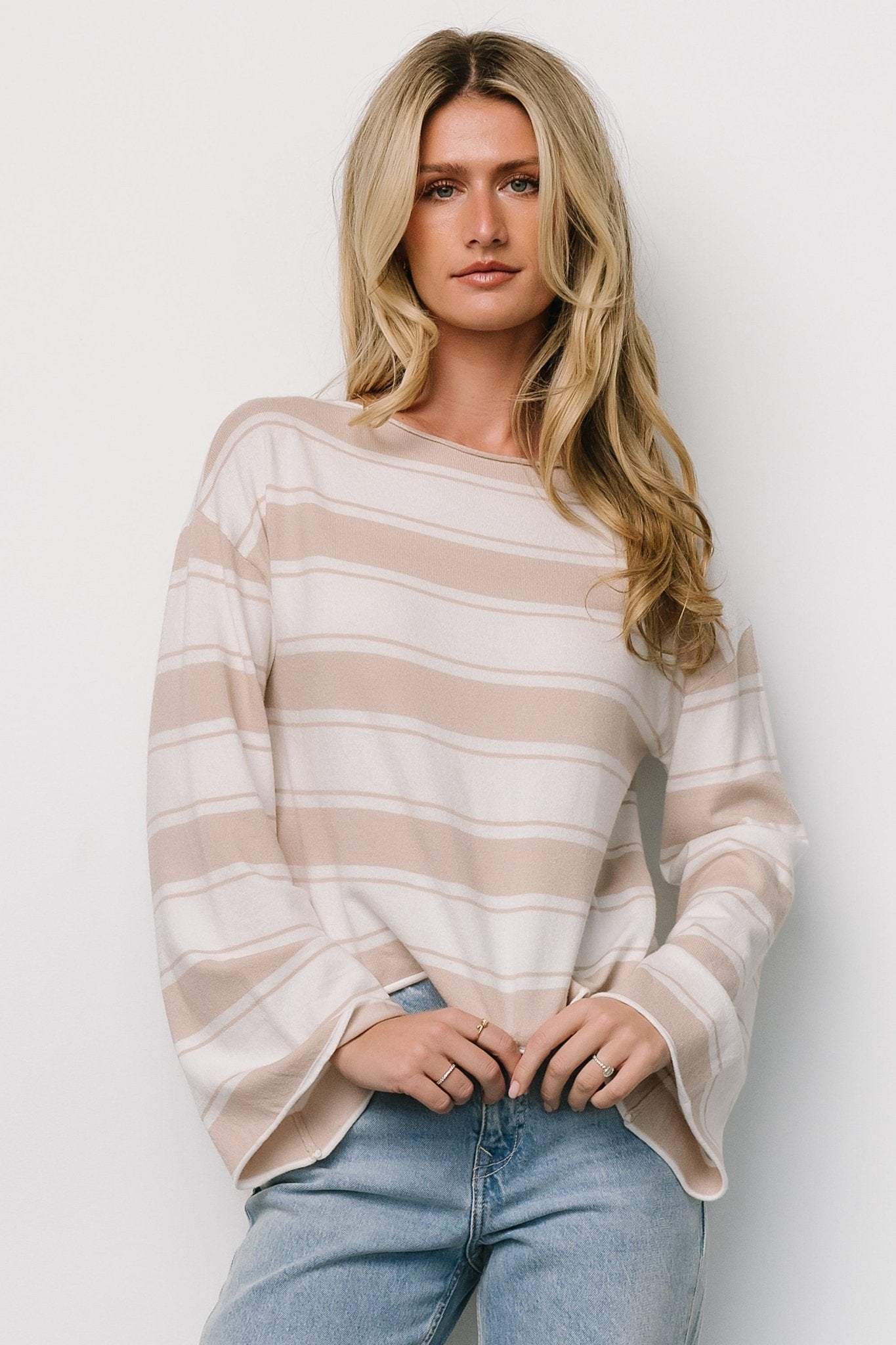 Baltic Born Ivory Striped Bell Sleeve Top - Lightweight Coverup
