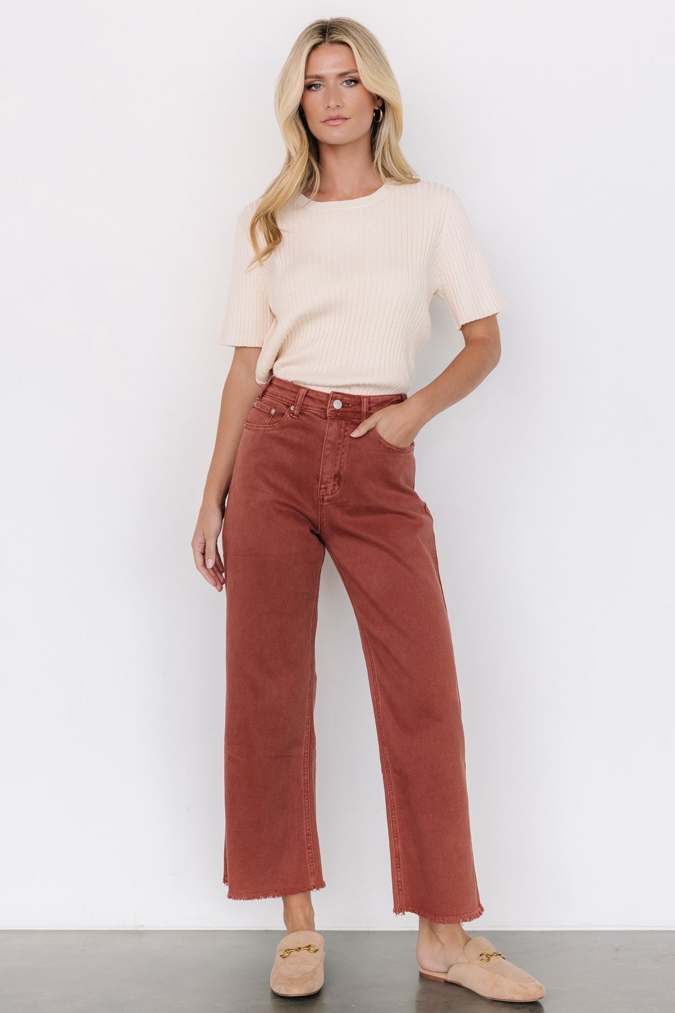 Spence Women's High Rise Denim Pants in Terracotta