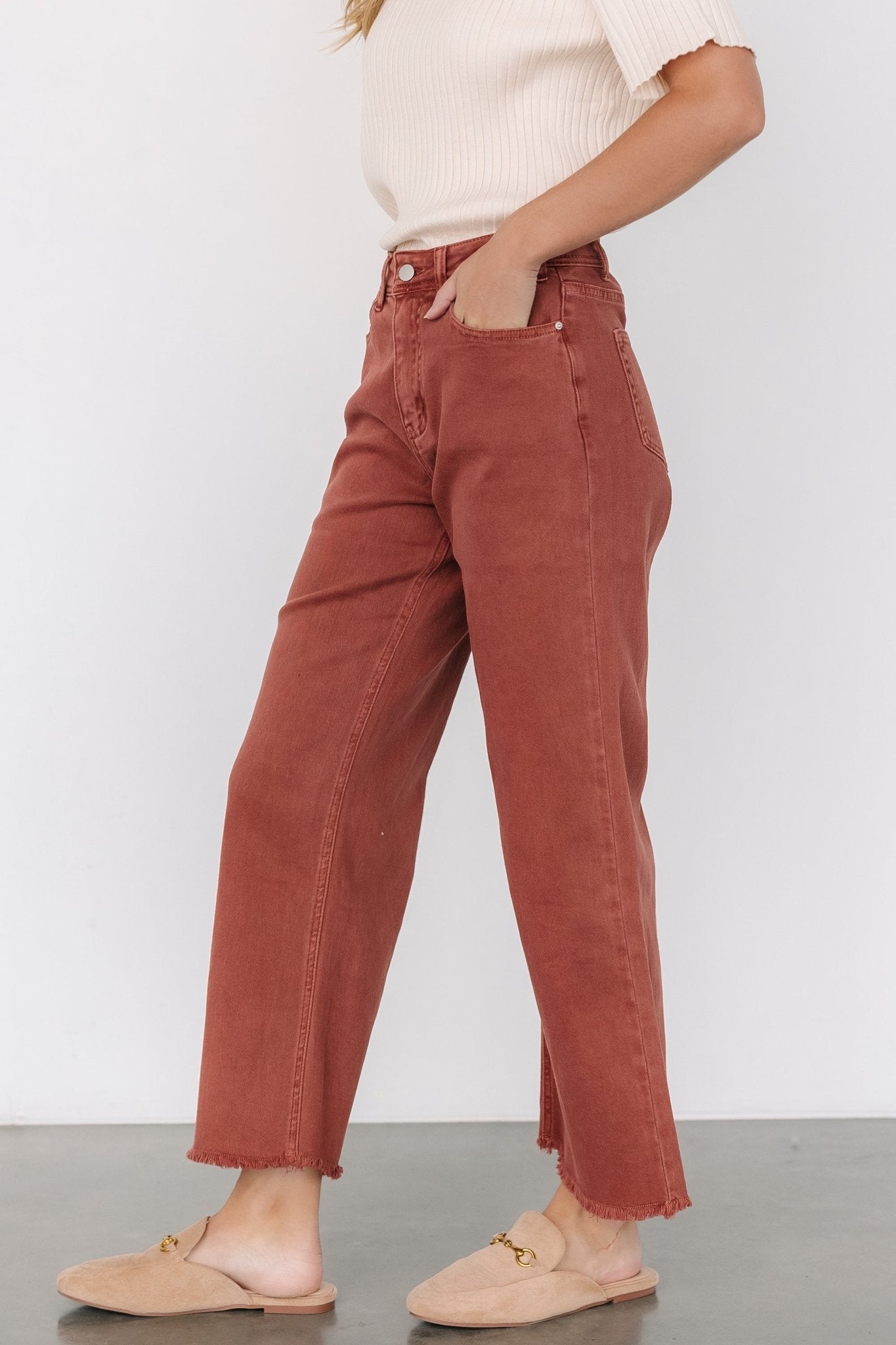 Spence Women's High Rise Denim Pants in Terracotta
