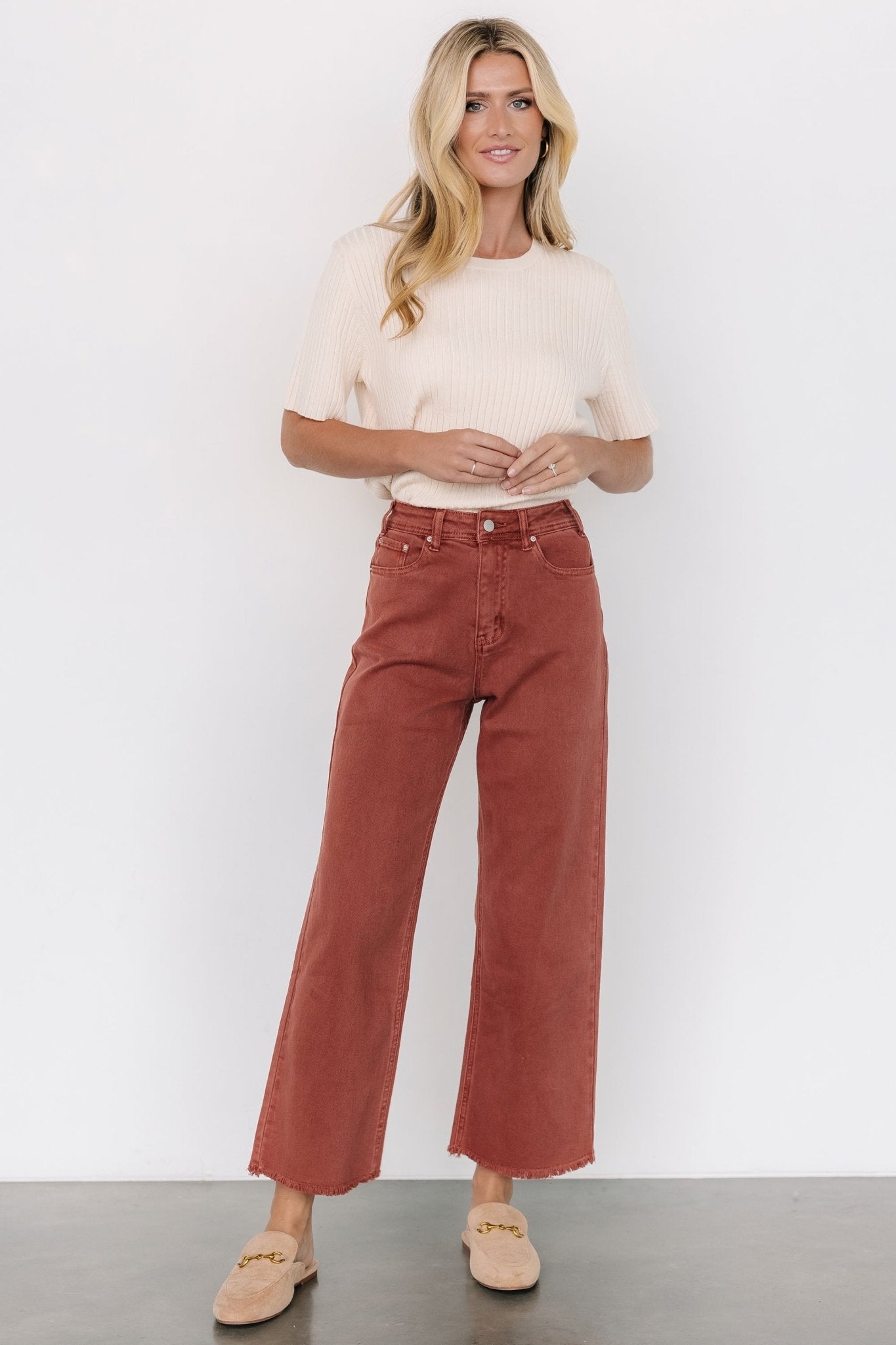 Spence Women's High Rise Denim Pants in Terracotta