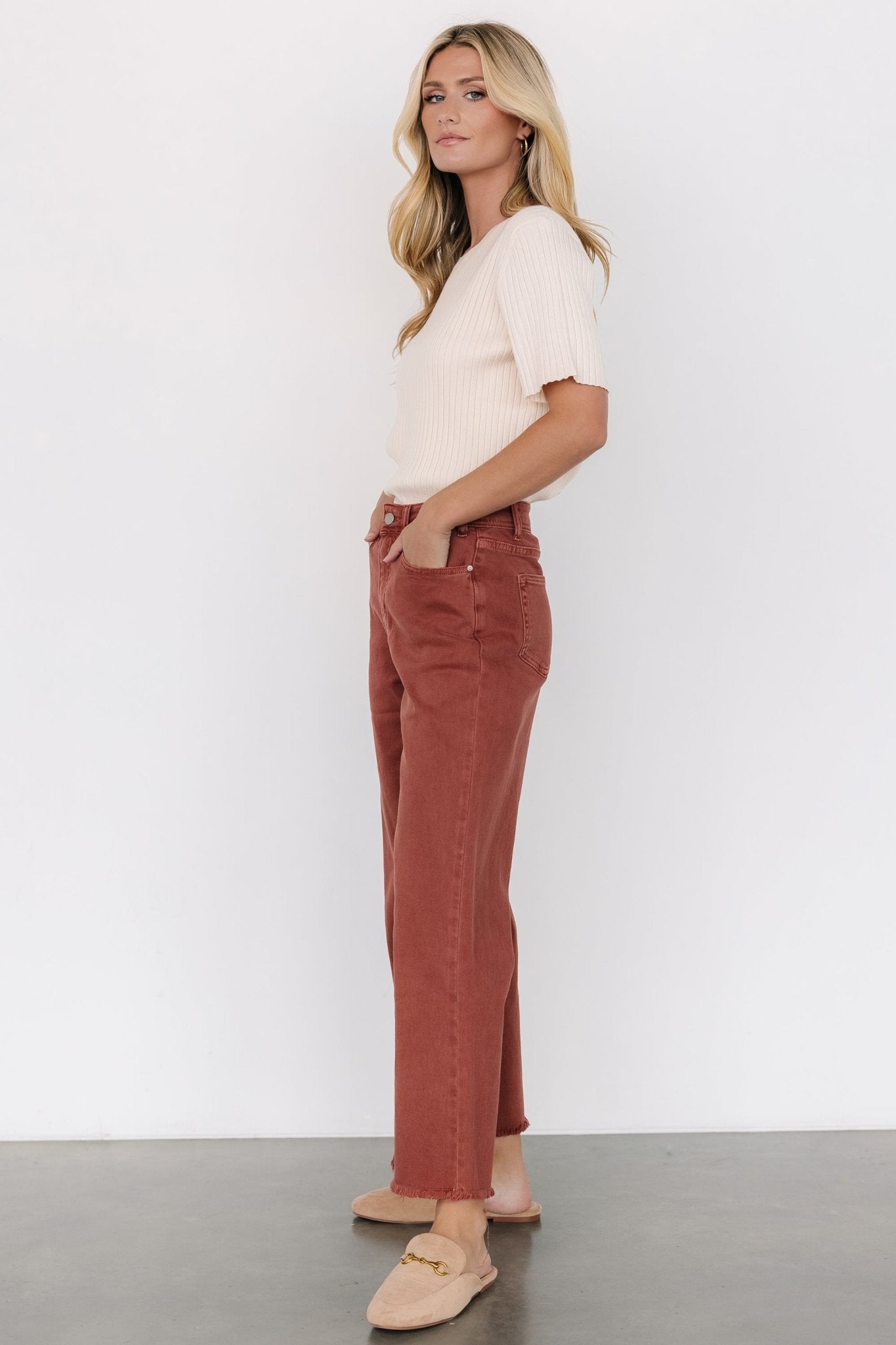 Spence Women's High Rise Denim Pants in Terracotta