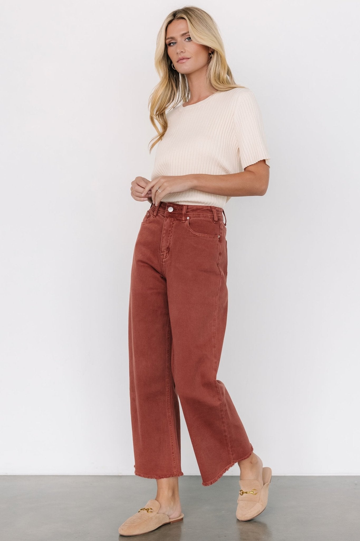 Spence Women's High Rise Denim Pants in Terracotta