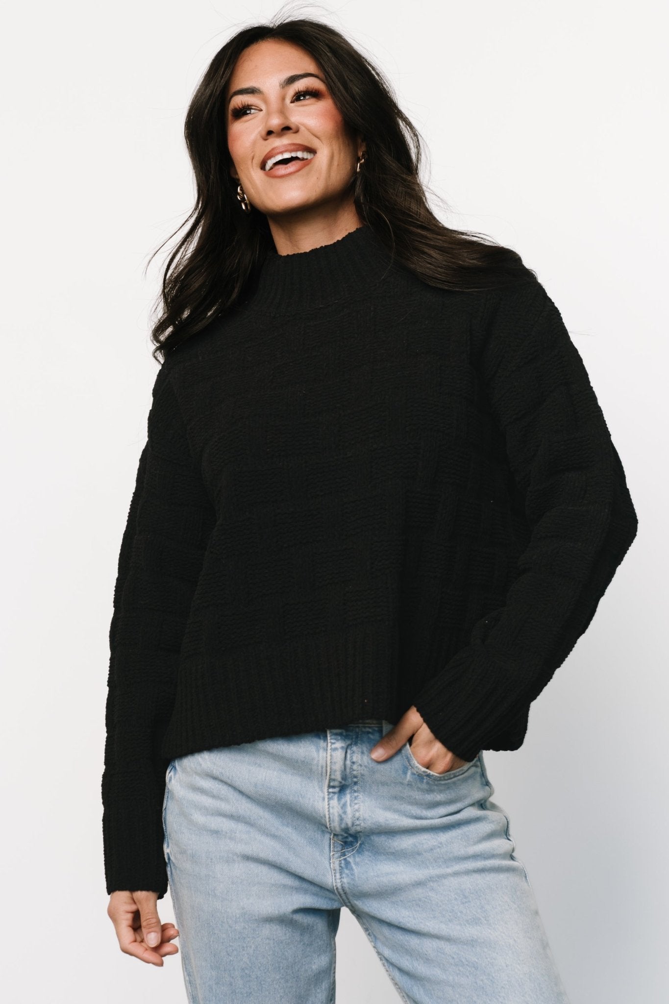 Stetson Black Knit Sweater with Mock Neck & Drop Shoulders