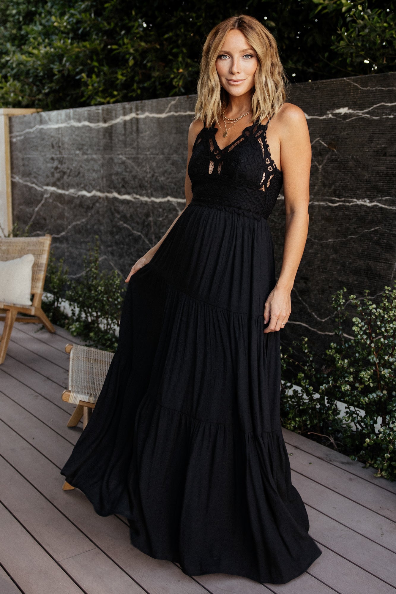 Black Boho Lace Maxi Dress with Adjustable Straps | Summerlin