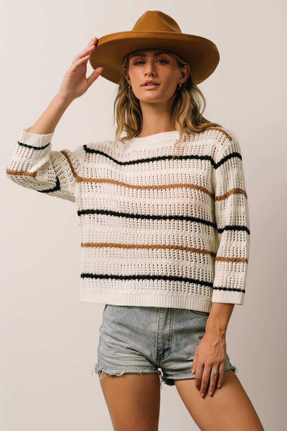 Baltic Born Ivory Striped Knit Sweater Top for Women