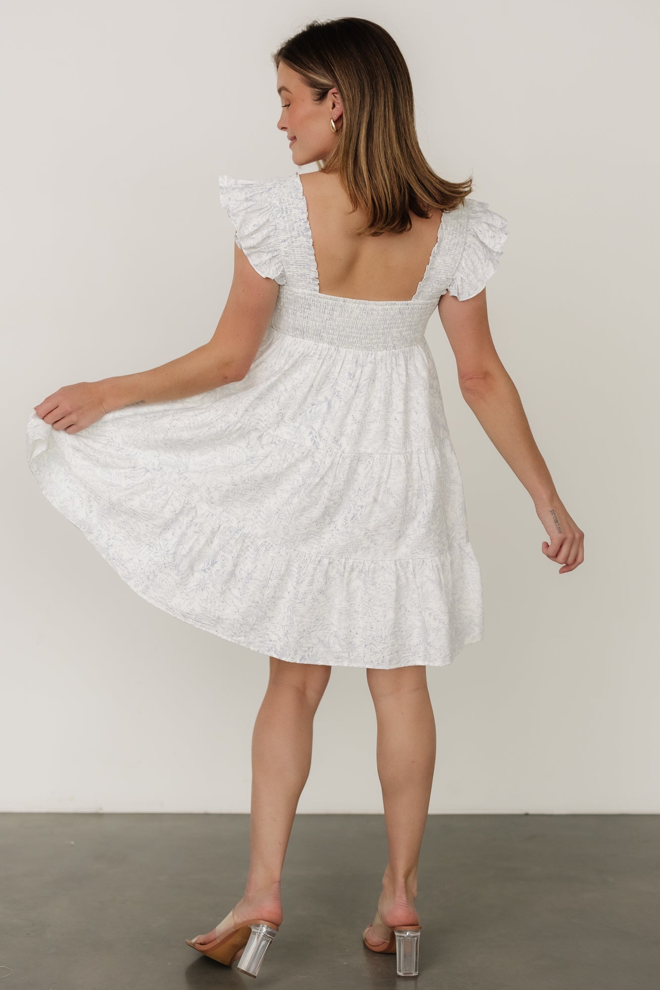 Floral Linen Short Dress with Pockets – Baltic Born Off White & Blue