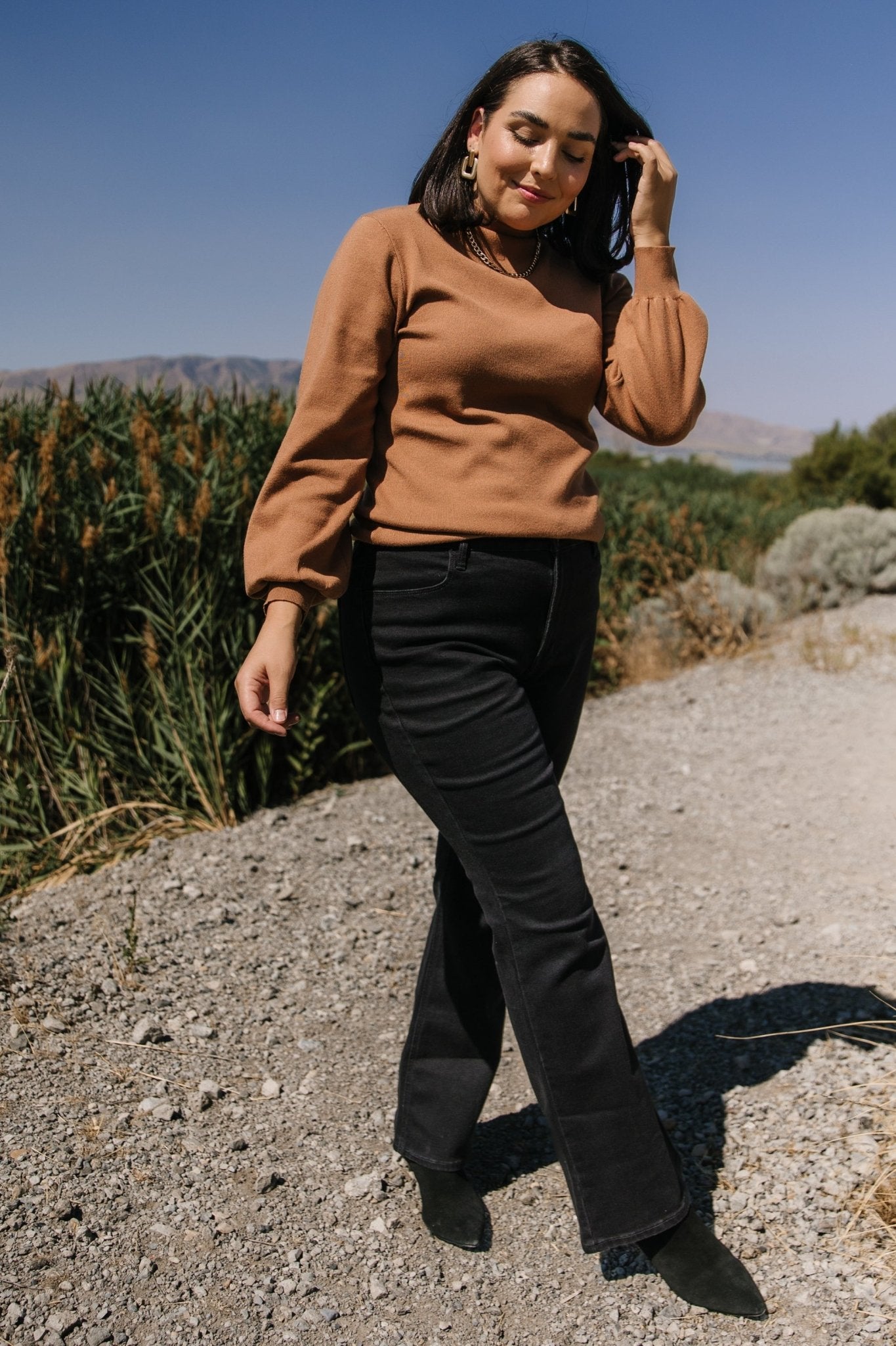 Baltic Born Sutton Knit Sweater Top - Brown Mock Neck Long Sleeve