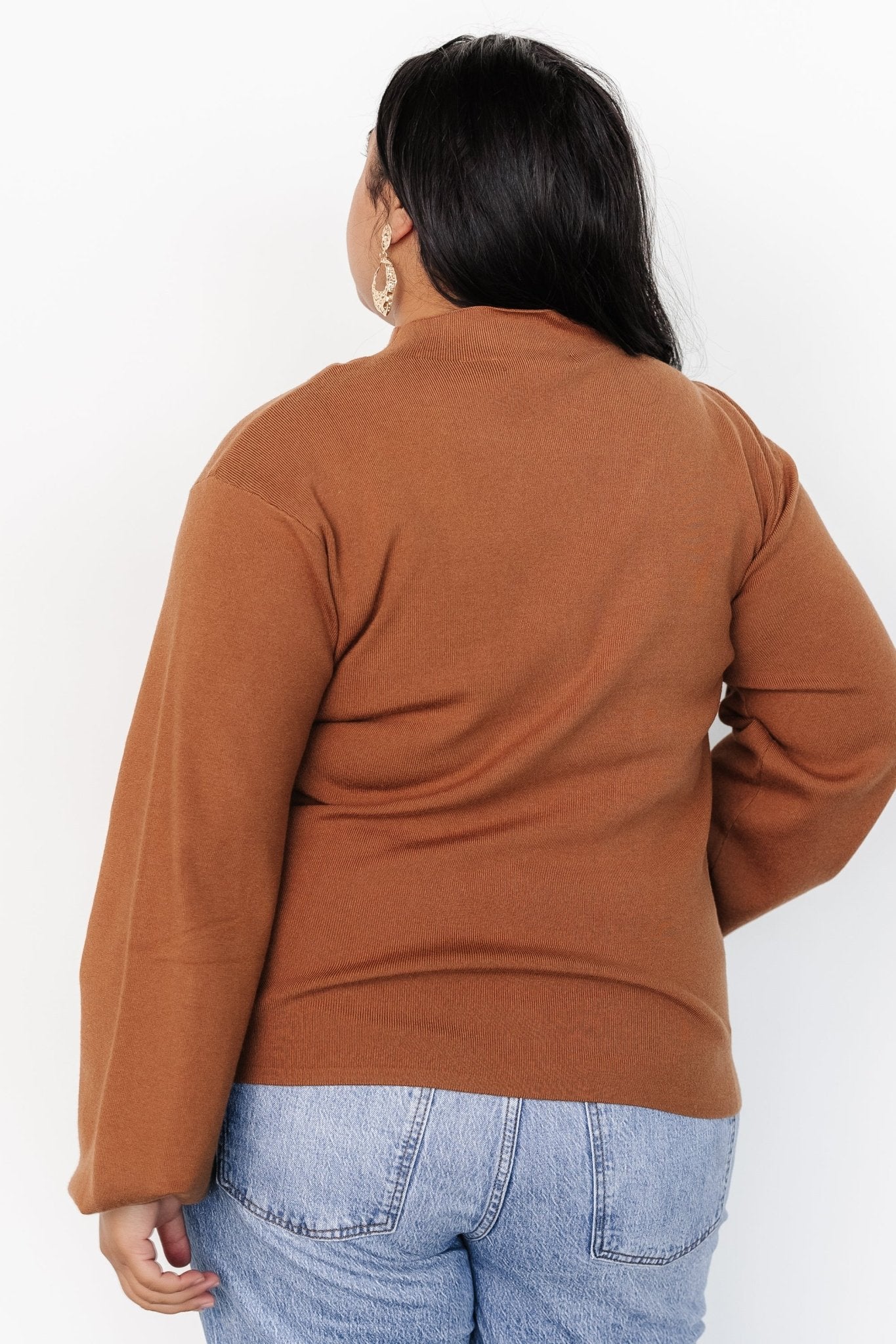Baltic Born Sutton Knit Sweater Top - Brown Mock Neck Long Sleeve