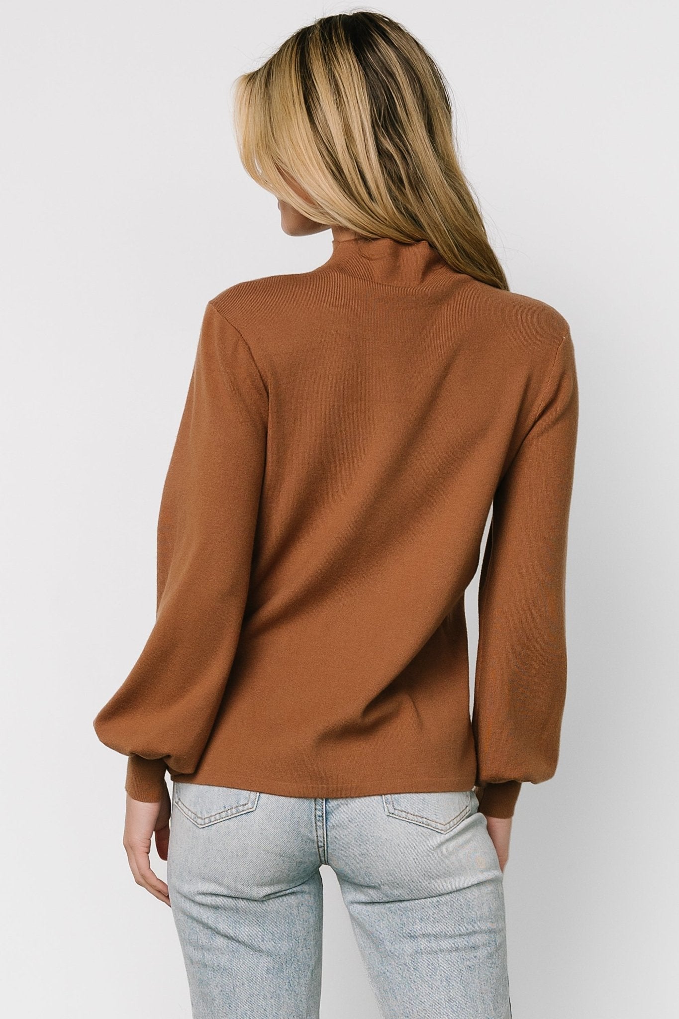 Baltic Born Sutton Knit Sweater Top - Brown Mock Neck Long Sleeve