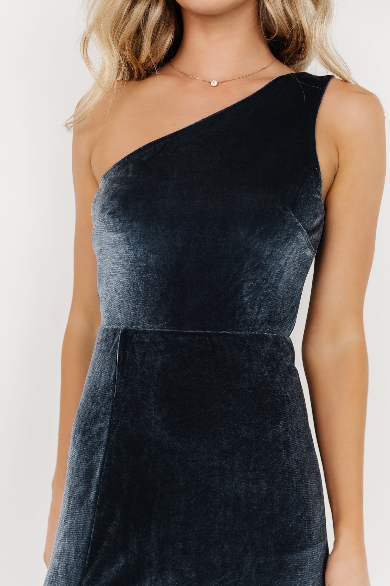 Baltic Born Velvet One Shoulder Maxi Dress in Slate Blue