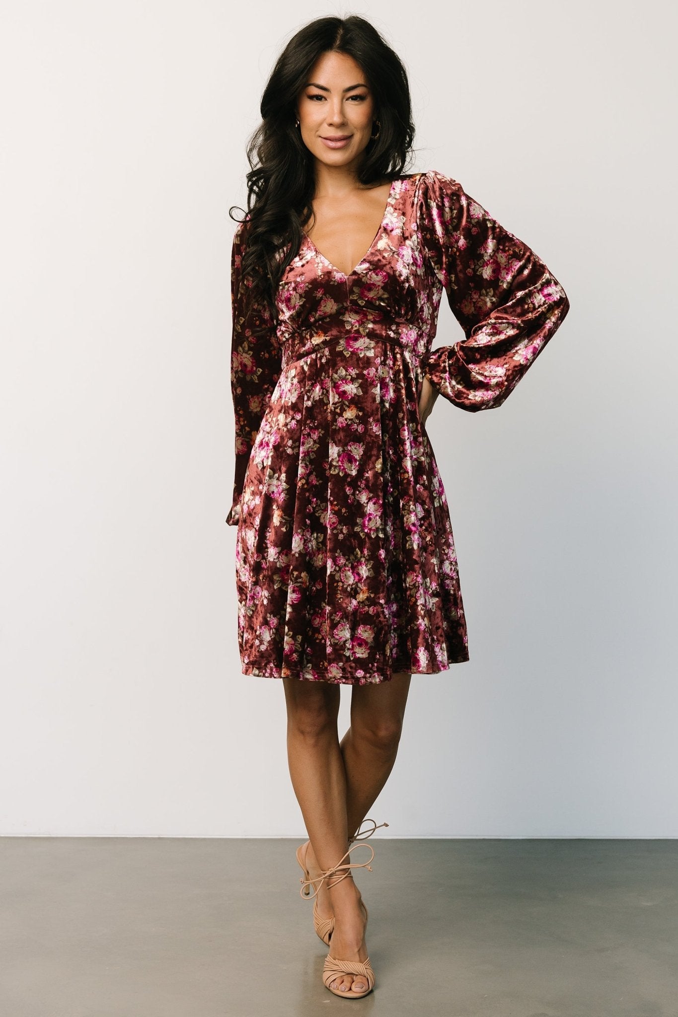 Auburn Velvet Short Dress by Baltic Born | V-Neck Long Sleeve