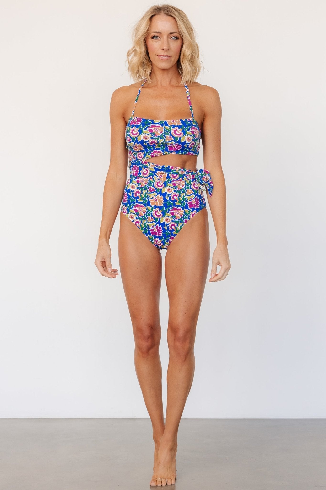 Baltic Born Blue Floral One Piece Swimsuit with Adjustable Tie