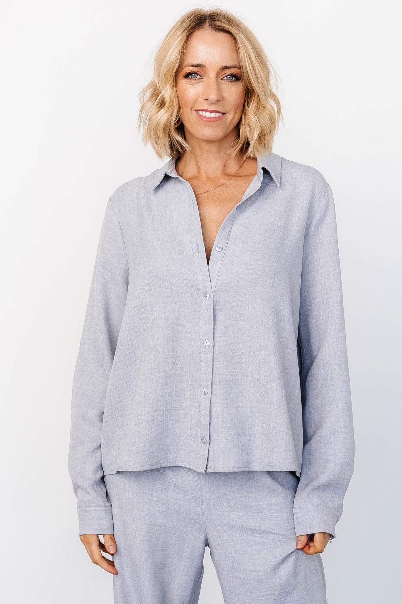 Blue Gray Linen Button-Up Top – Tuscany Style by Baltic Born