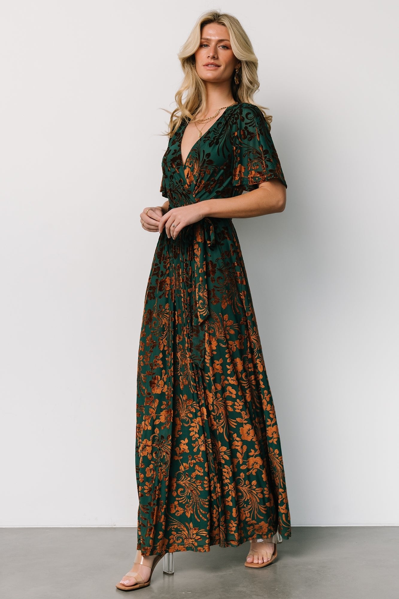 Baltic Born Velvet Maxi Dress with Floral Print & Slit